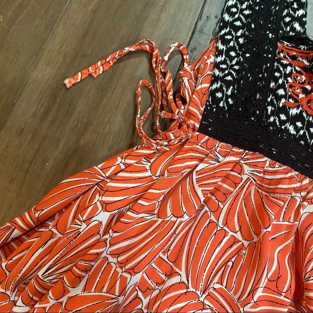 hazel Red Printed Mini Dress with Black Lace Trim - Picture 7 of 14